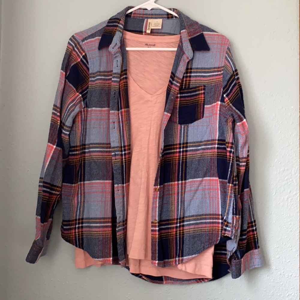 Passport women’s XL flannel with Madewell size L v neck pocket t shirt
